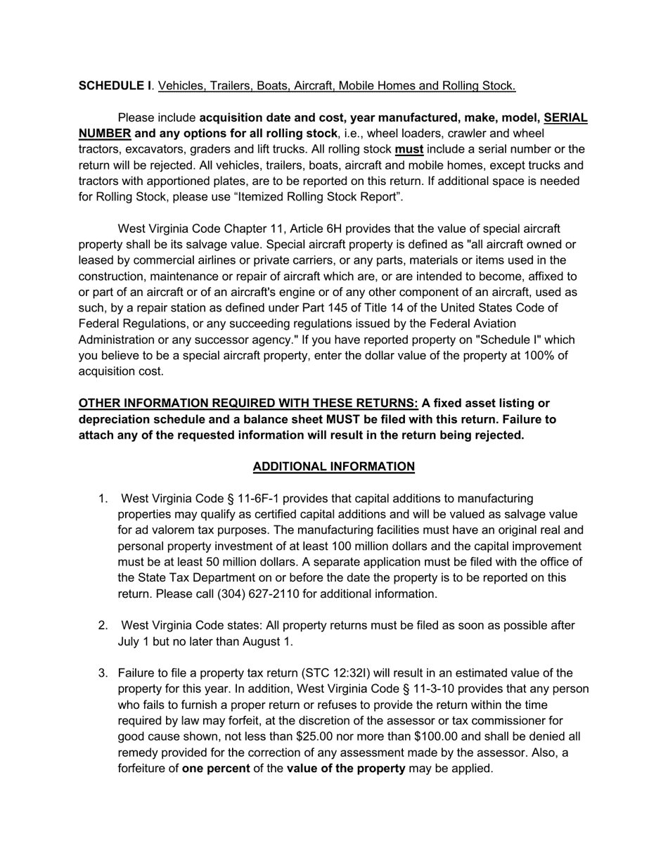 Instructions for Form STC12:32I Industrial Business Property Return - West Virginia, Page 3