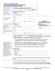 Document preview: Form FA-4105V Summons Without Minor Children - Wisconsin