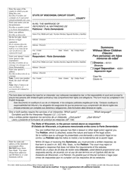 Document preview: Form FA-4105V Summons Without Minor Children - Wisconsin (English/Spanish)
