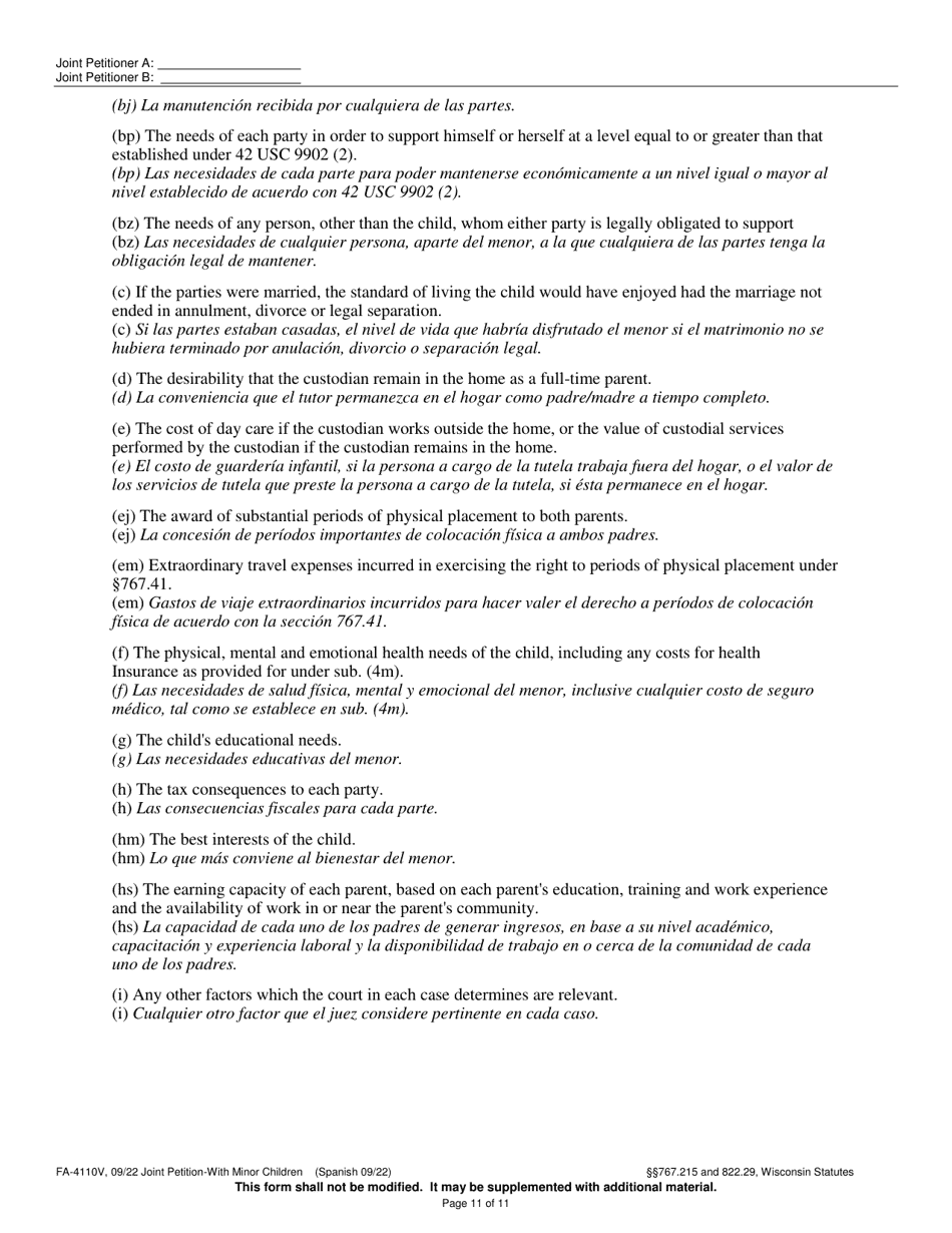 Form FA-4110V Joint Petition With Minor Children - Wisconsin (English / Spanish), Page 11