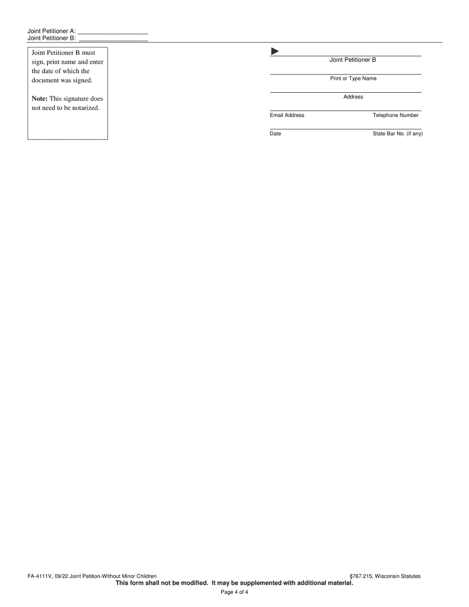 Form FA-4111V Joint Petition Without Minor Children - Wisconsin, Page 4