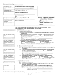 Form FA-4155V Divorce Judgment Addendum Without Minor Children - Wisconsin