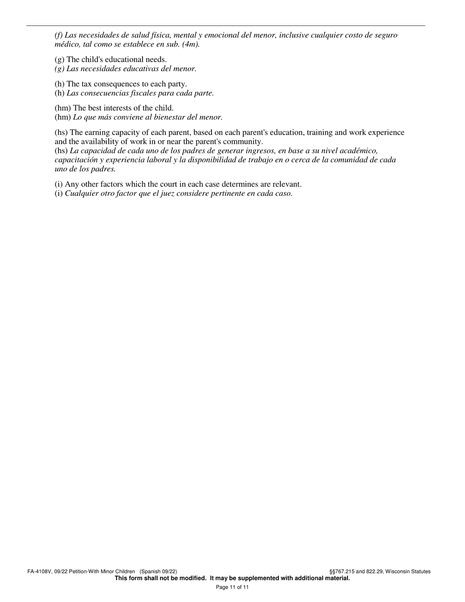 Form FA-4108V Petition With Minor Children - Wisconsin (English / Spanish), Page 11