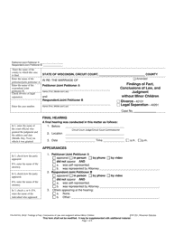 Form FA-4161VA Findings of Fact, Conclusions of Law, and Judgment Without Minor Children - Wisconsin