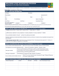 Document preview: Wisconsin Court Interpreter Program Application for Online Orientation - Wisconsin