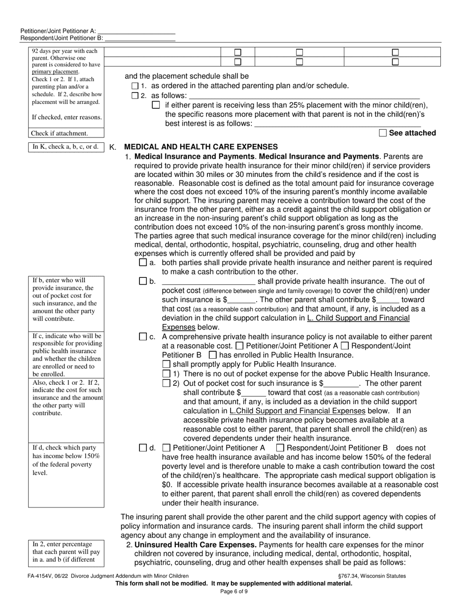 Form FA-4154V Download Printable PDF or Fill Online Divorce Judgment ...