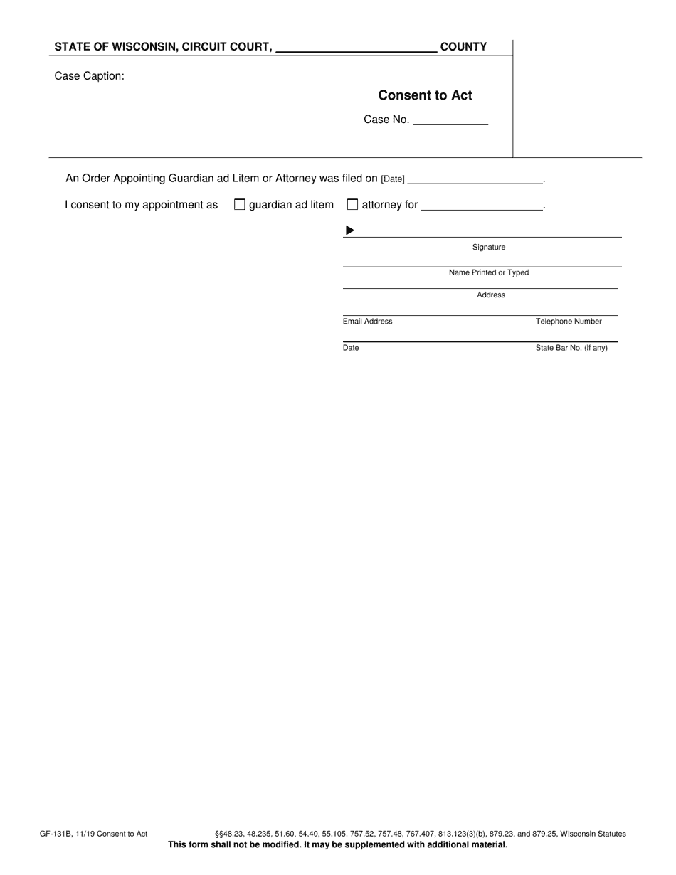 Form GF-131B Consent to Act - Wisconsin, Page 1