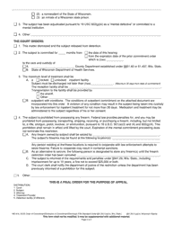 Form ME-914 Order of Commitment extension of Commitment dismissal - Wisconsin, Page 2