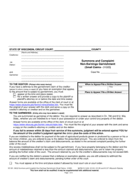 Document preview: Form SC-301 Summons and Complaint Non-earnings Garnishment (Small Claims - 31005) - Wisconsin