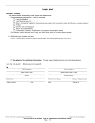 Form SC-500 Summons and Complaint (Small Claims) - Wisconsin, Page 2
