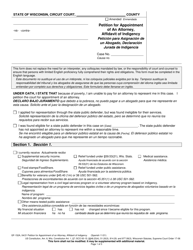 Document preview: Form GF-152A Petition for Appointment of an Attorney, Affidavit of Indigency - Wisconsin (English/Spanish)