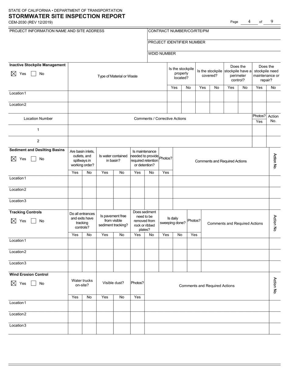Form CEM-2030 Stormwater Site Inspection Report - California, Page 4