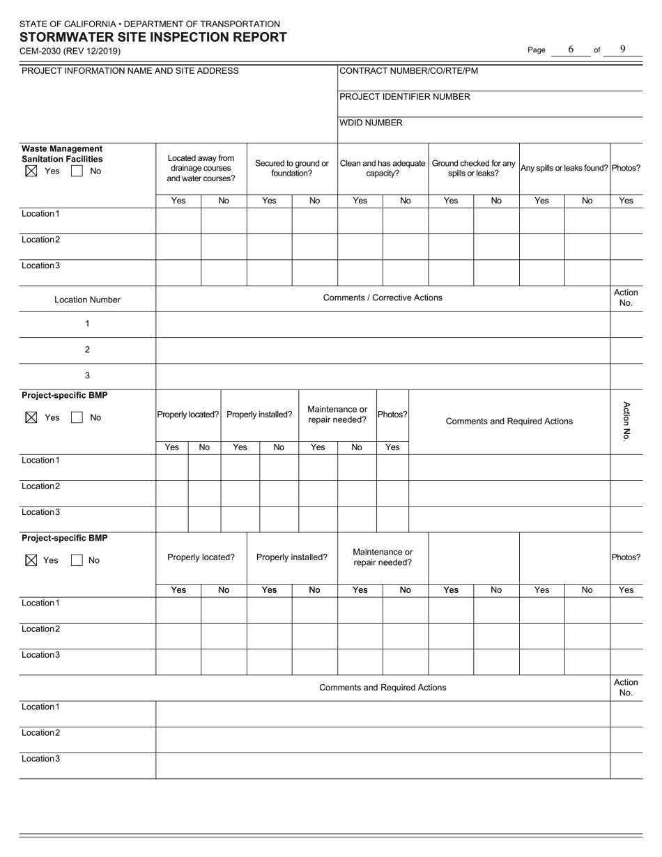 Form CEM-2030 Stormwater Site Inspection Report - California, Page 6