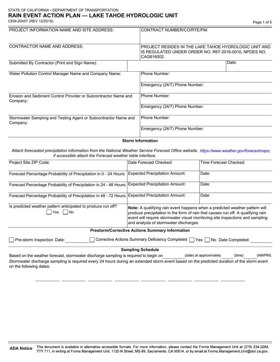 Form CEM-2045T Download Fillable PDF or Fill Online Rain Event Action ...