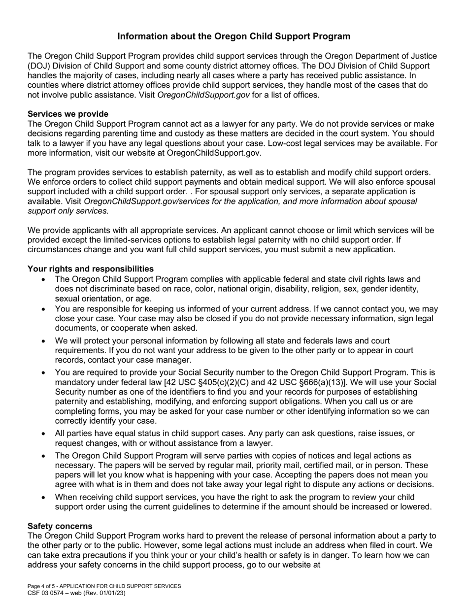 Form CSF03 0574 Application for Services - Oregon, Page 4