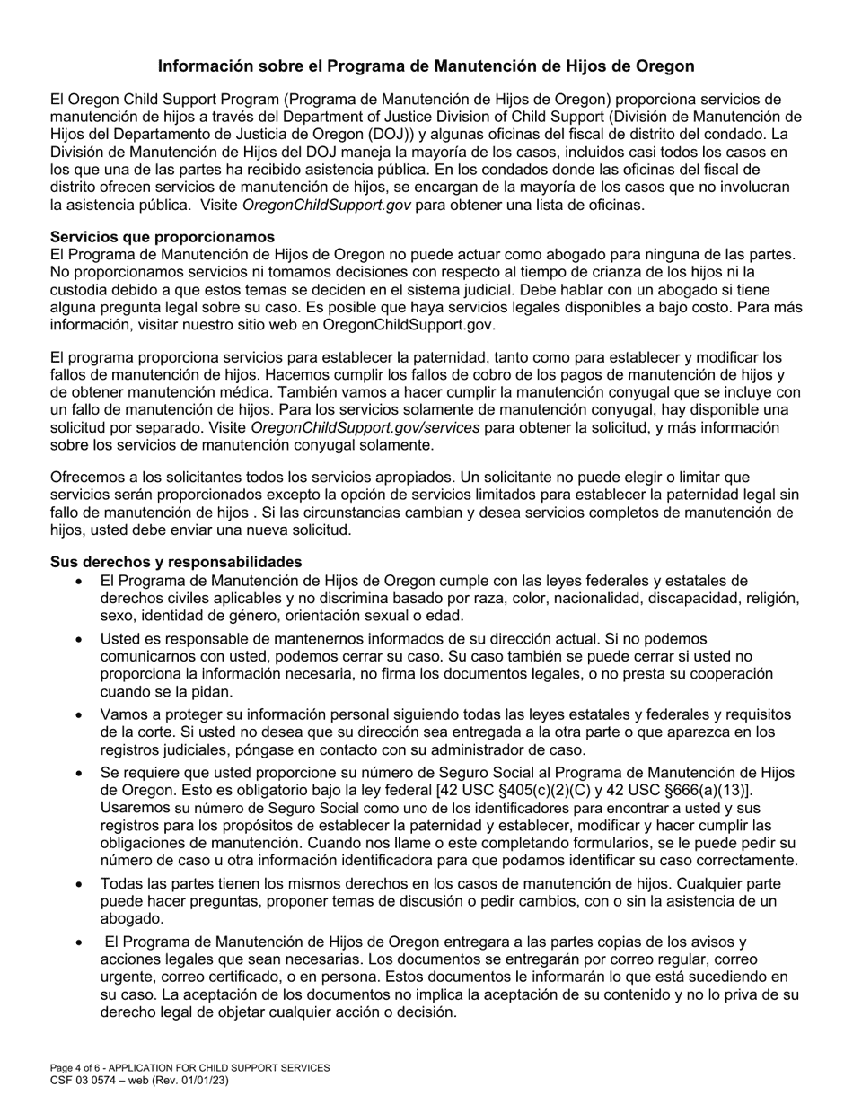 Formulario CSF03 0574 Solicitud De Servicios - Oregon (Spanish), Page 4
