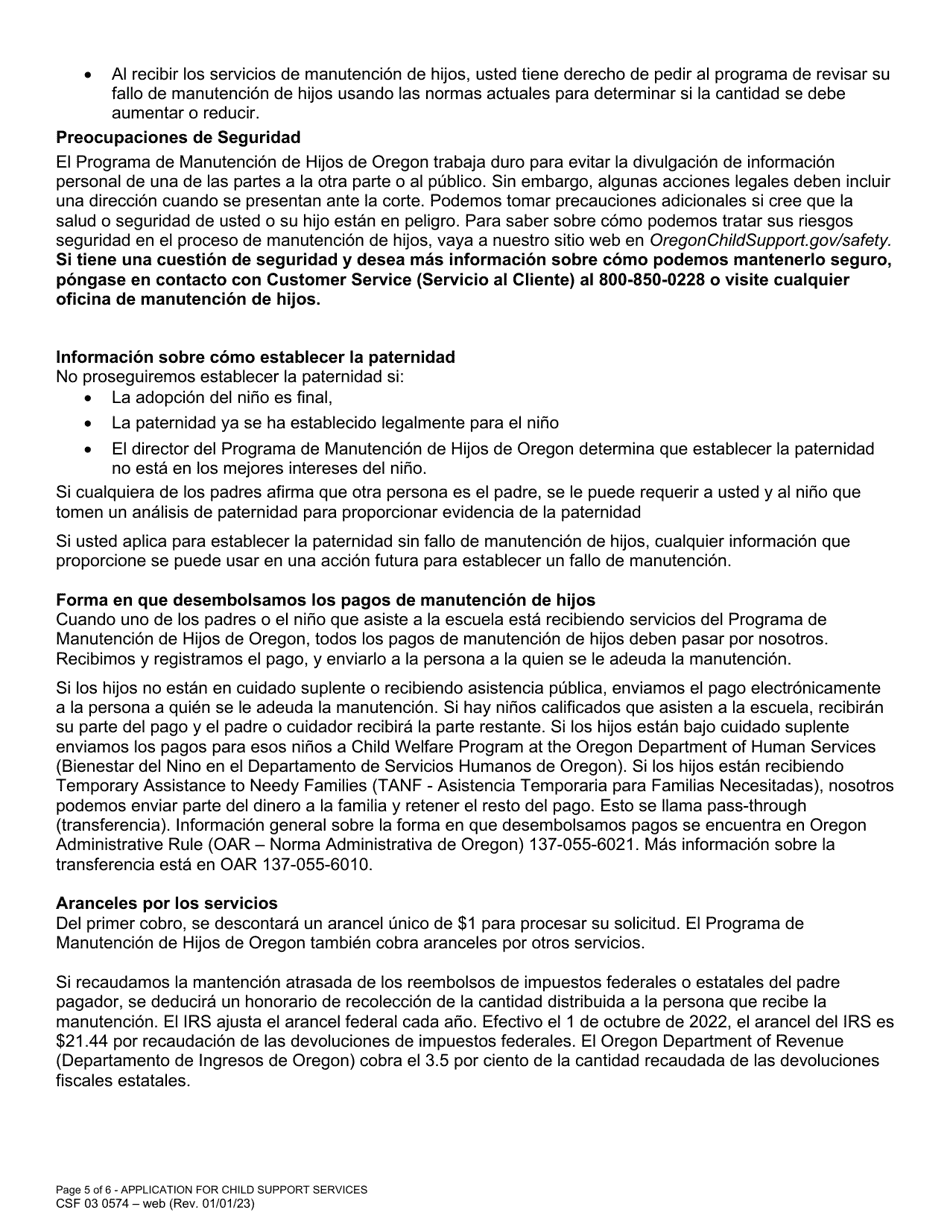 Formulario CSF03 0574 Solicitud De Servicios - Oregon (Spanish), Page 5
