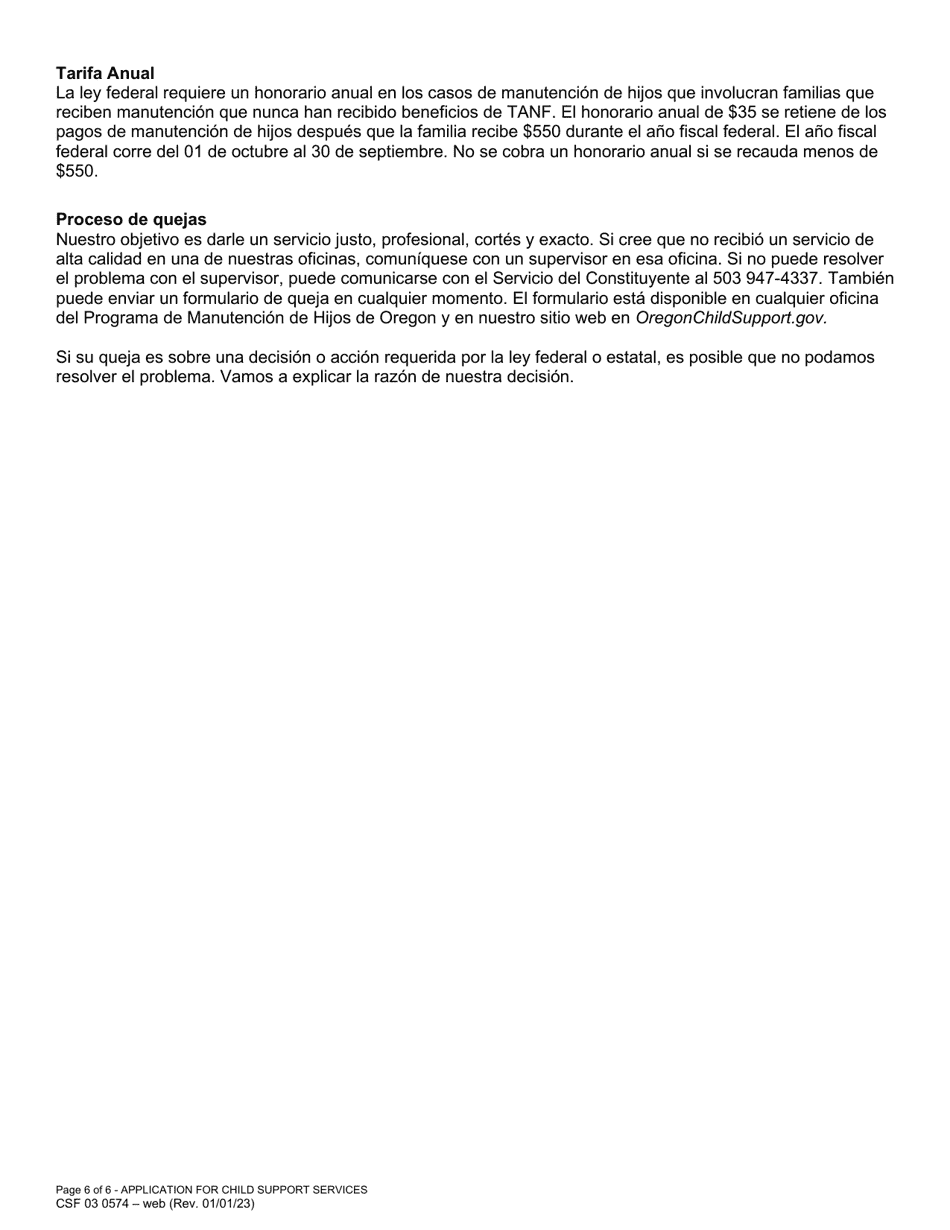 Formulario CSF03 0574 Solicitud De Servicios - Oregon (Spanish), Page 6