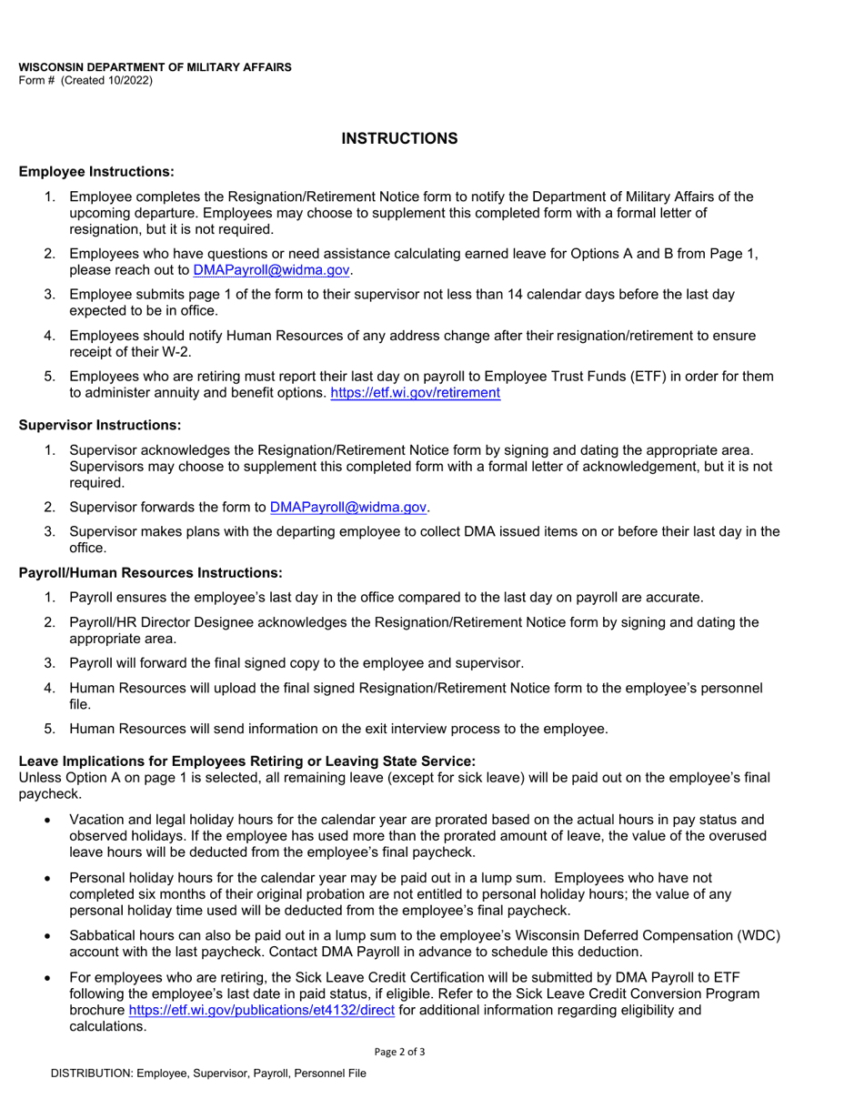 Resignation / Retirement Notice - Wisconsin, Page 2