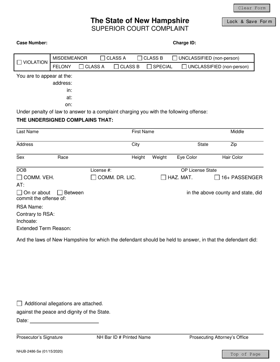 Form NHJB-2486-SE Superior Court Complaint - New Hampshire, Page 1