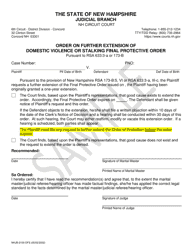 Document preview: Form NHJB-2100-DFS Order on Further Extension of Domestic Violence or Stalking Final Protective Order - Sample - New Hampshire