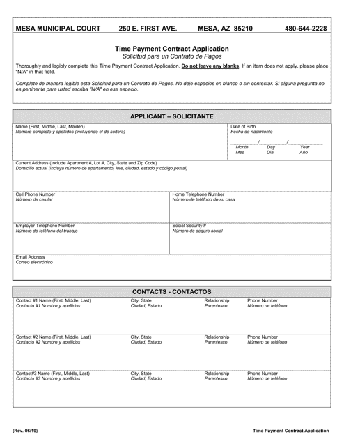 Time Payment Contract Application - City of Mesa, Arizona Download Pdf