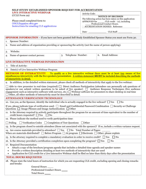 CCLE Form 29 Self-study Established Sponsor Request for Accreditation - Live Interactive Webinar - Ohio