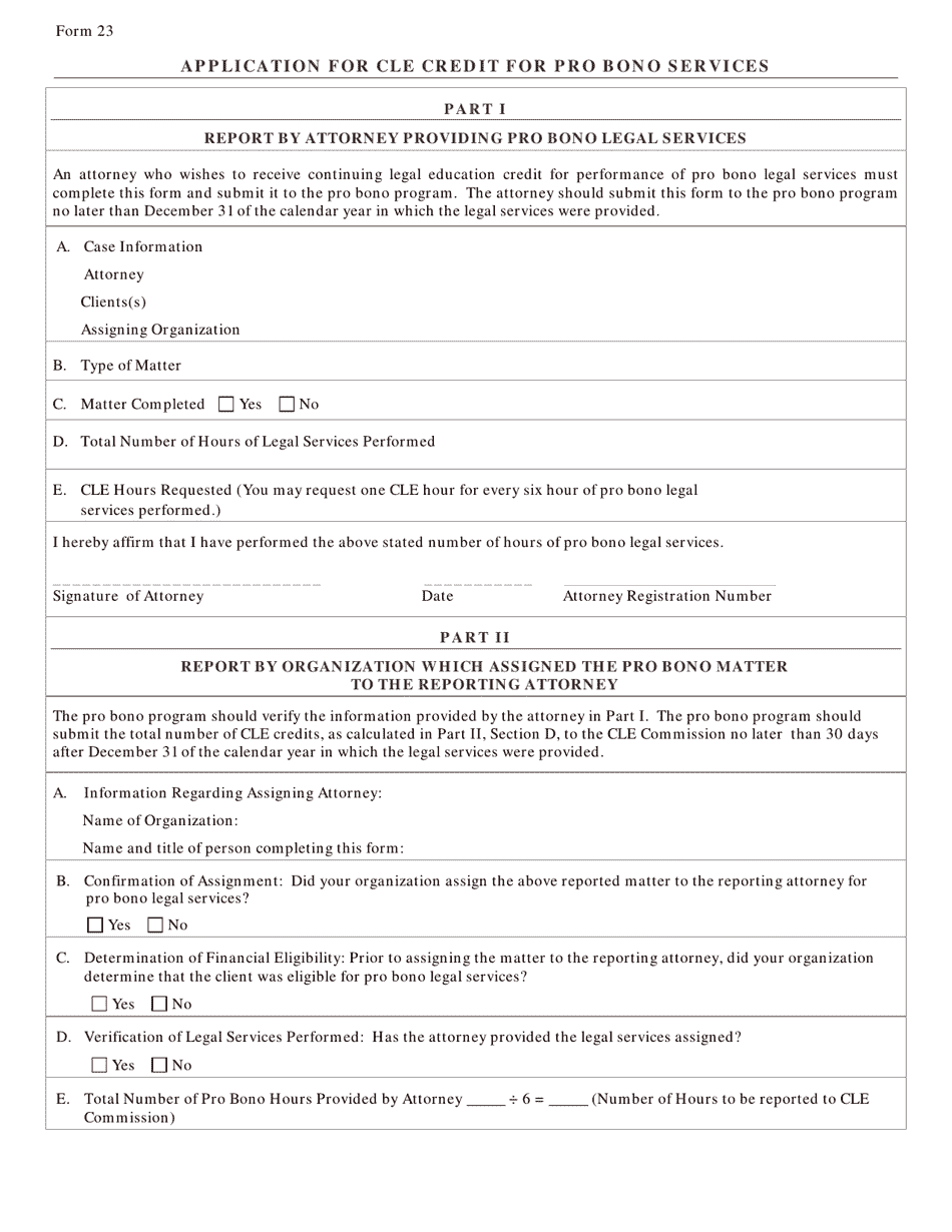 Form 23 Application for Cle Credit for Pro Bono Services - Ohio, Page 1