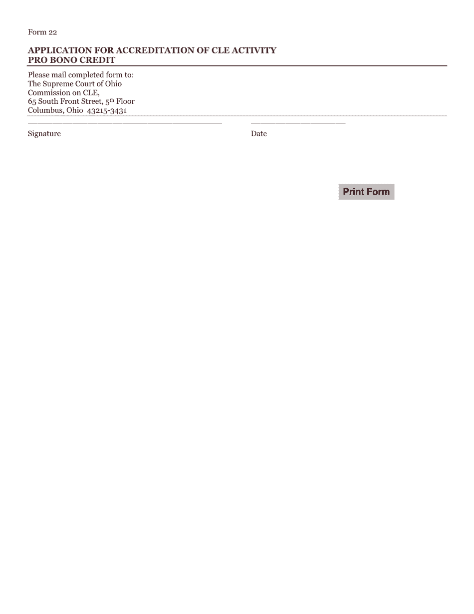 Form 22 Application for Accreditation of Cle Activity Pro Bono Credit - Ohio, Page 2