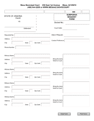 Document preview: Subpoena Request Form - City of Mesa, Arizona