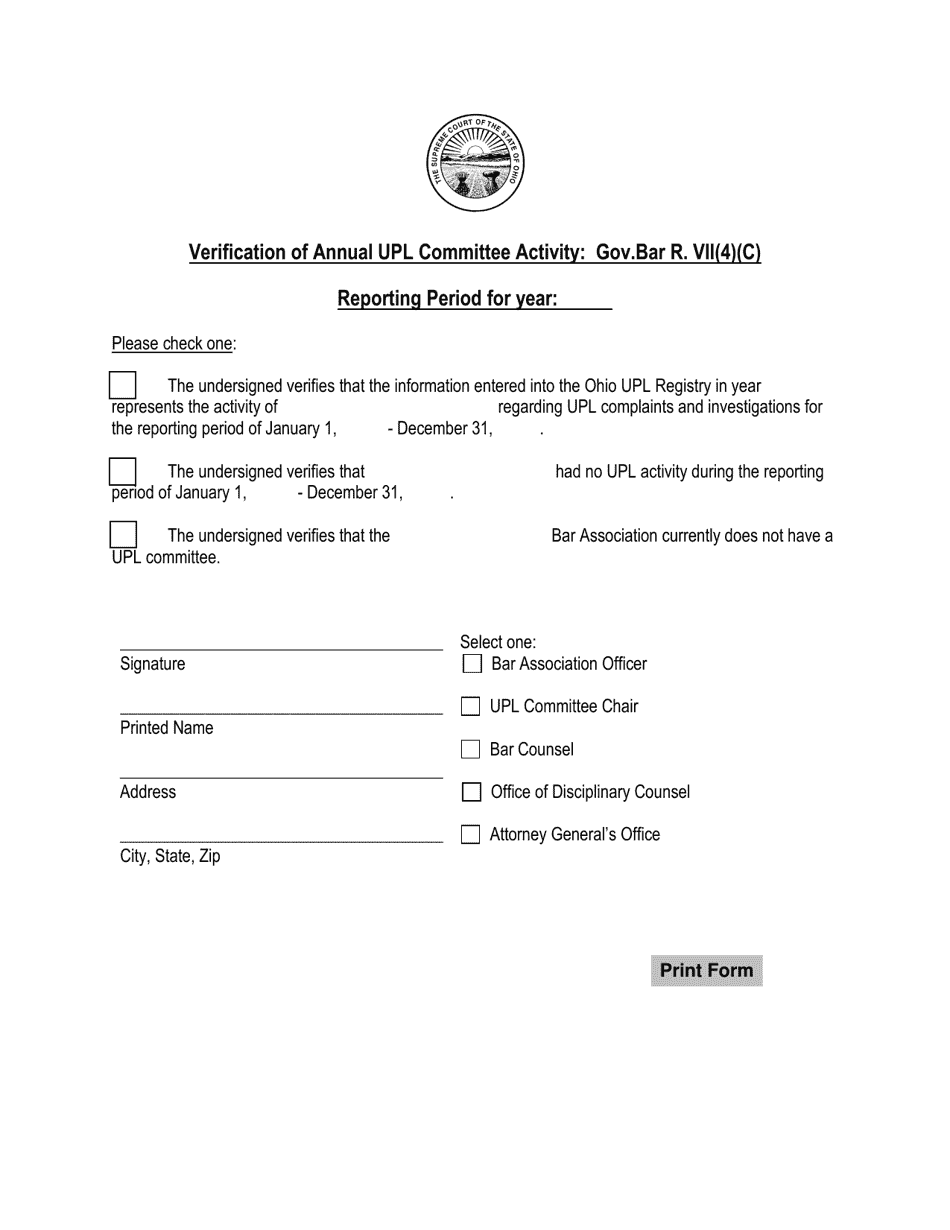 Verification of Annual Upl Committee Activity: Gov.bar R. VII(4)(C) - Ohio, Page 1