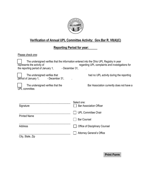 Verification of Annual Upl Committee Activity: Gov.bar R. VII(4)(C) - Ohio