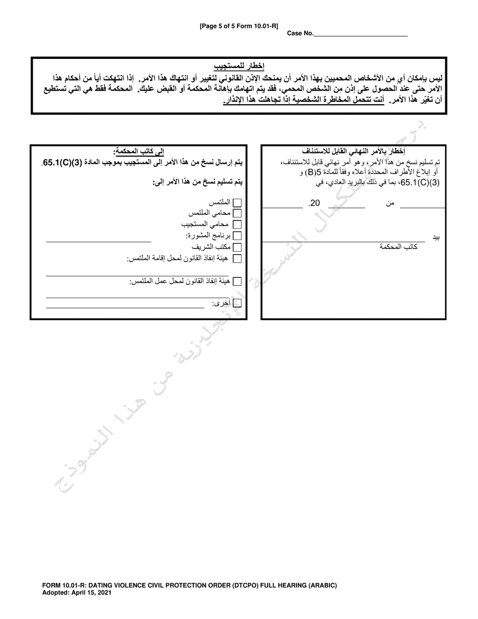 Form 10.01-R Dating Violence Civil Protection Order (Dtcpo) Full Hearing - Ohio (Arabic), Page 5