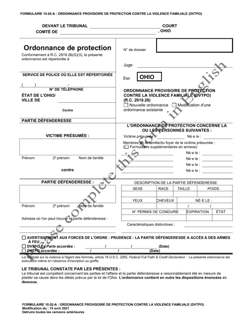 Form 10.02-A Domestic Violence Temporary Protection Order - Ohio (French)