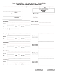 Document preview: Civil Subpoena Request Form - City of Mesa, Arizona