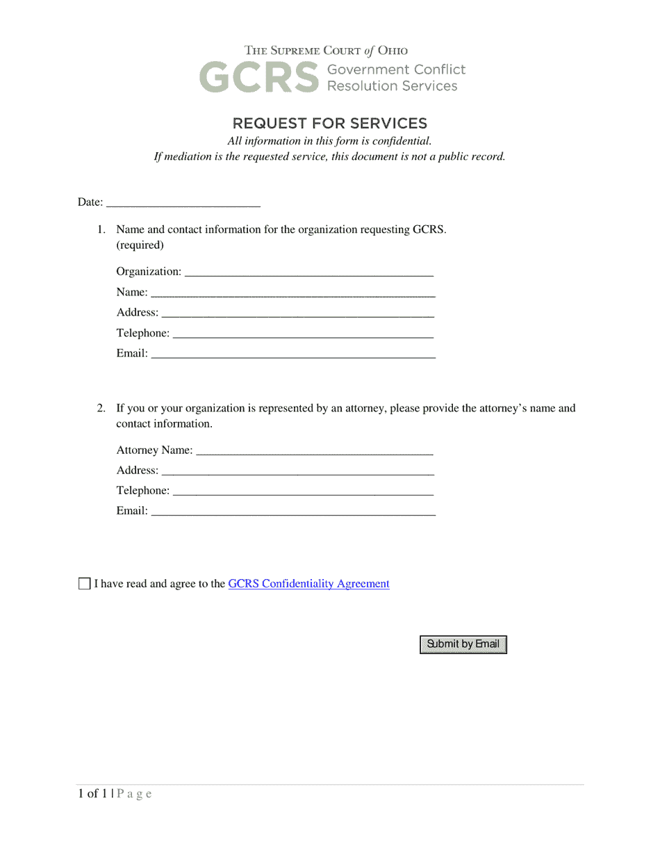 Request for Services - Ohio, Page 1