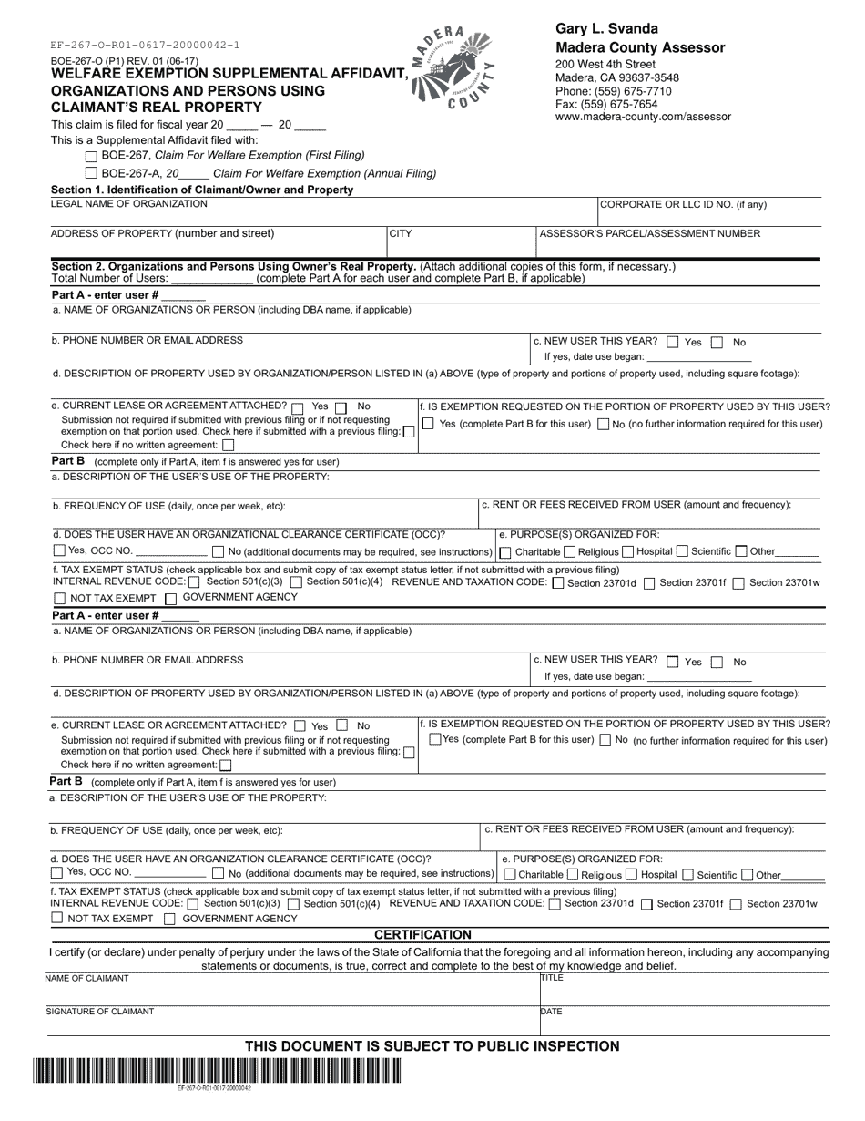 Form BOE-267-O - Fill Out, Sign Online and Download Fillable PDF ...