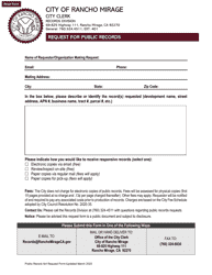 Document preview: Request for Public Records - City of Rancho Mirage, California