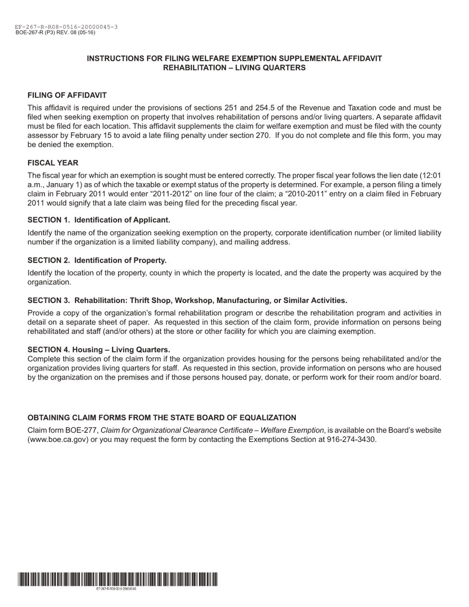 Form BOE-267-R Welfare Exemption Supplemental Affidavit, Rehabilitation - Living Quarters - Madera County, California, Page 3