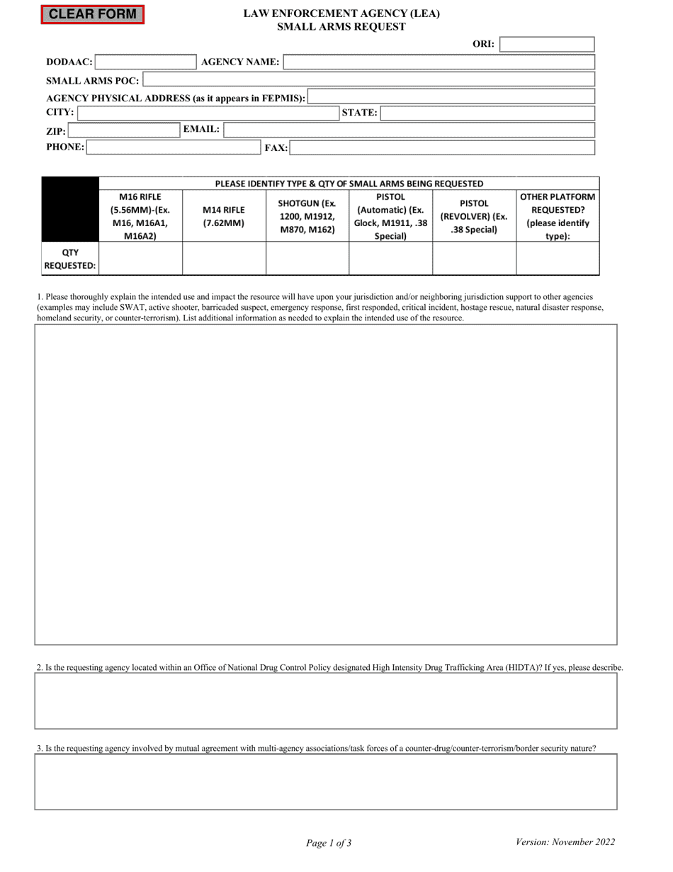 Small Arms Request - Law Enforcement Agency (Lea), Page 1