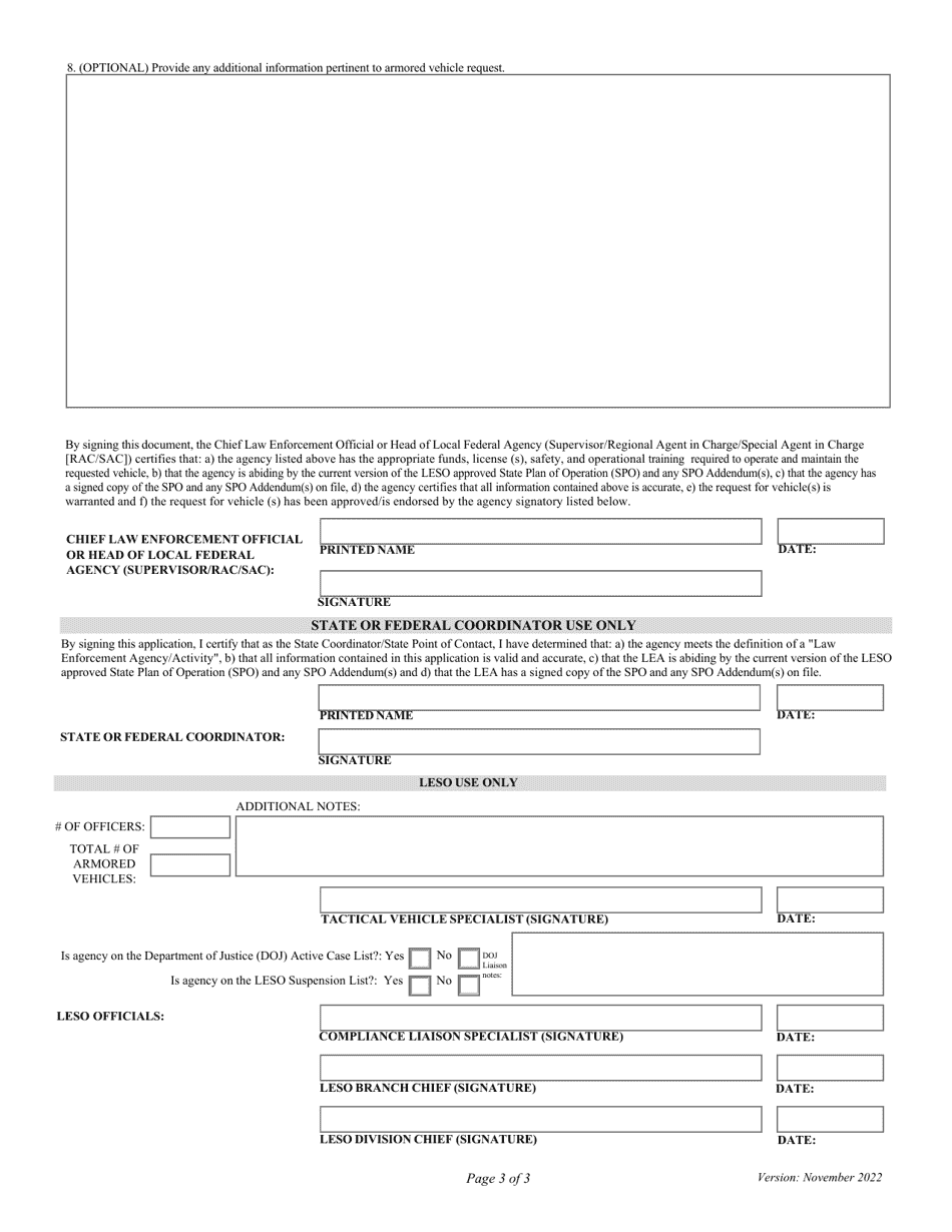 Armored Vehicle Request - Law Enforcement Agency (Lea) - Fill Out, Sign ...