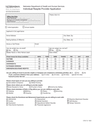 Form CFS-131 Individual Respite Provider Application - Nebraska