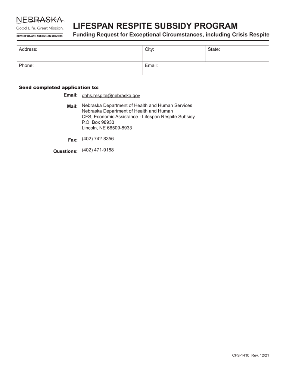 Form CFS-1410 Funding Request for Exceptional Circumstances, Including Crisis Respite - Lifespan Respite Subsidy Program - Nebraska, Page 3