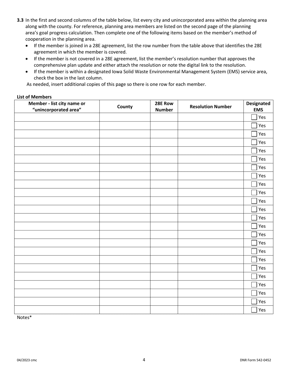 DNR Form 542-0452 Iowa Solid Waste Comprehensive Planning Plan Update Form - Iowa, Page 4
