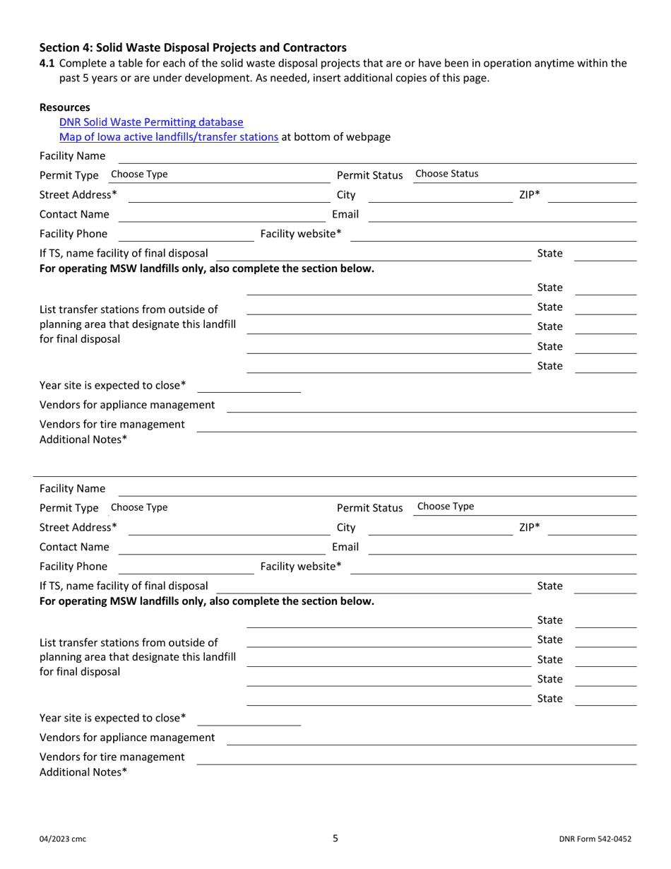 DNR Form 542-0452 Iowa Solid Waste Comprehensive Planning Plan Update Form - Iowa, Page 5