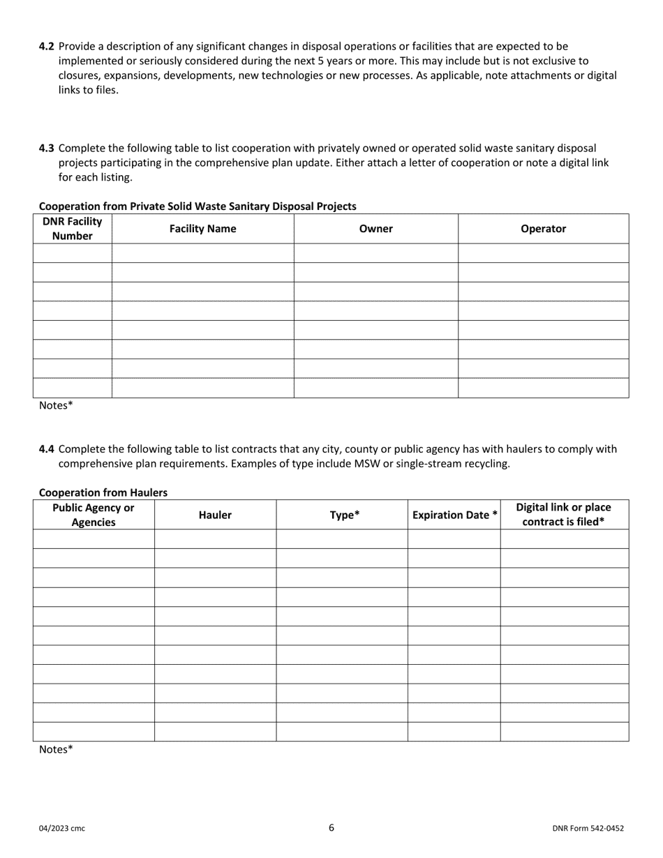 DNR Form 542-0452 Iowa Solid Waste Comprehensive Planning Plan Update Form - Iowa, Page 6