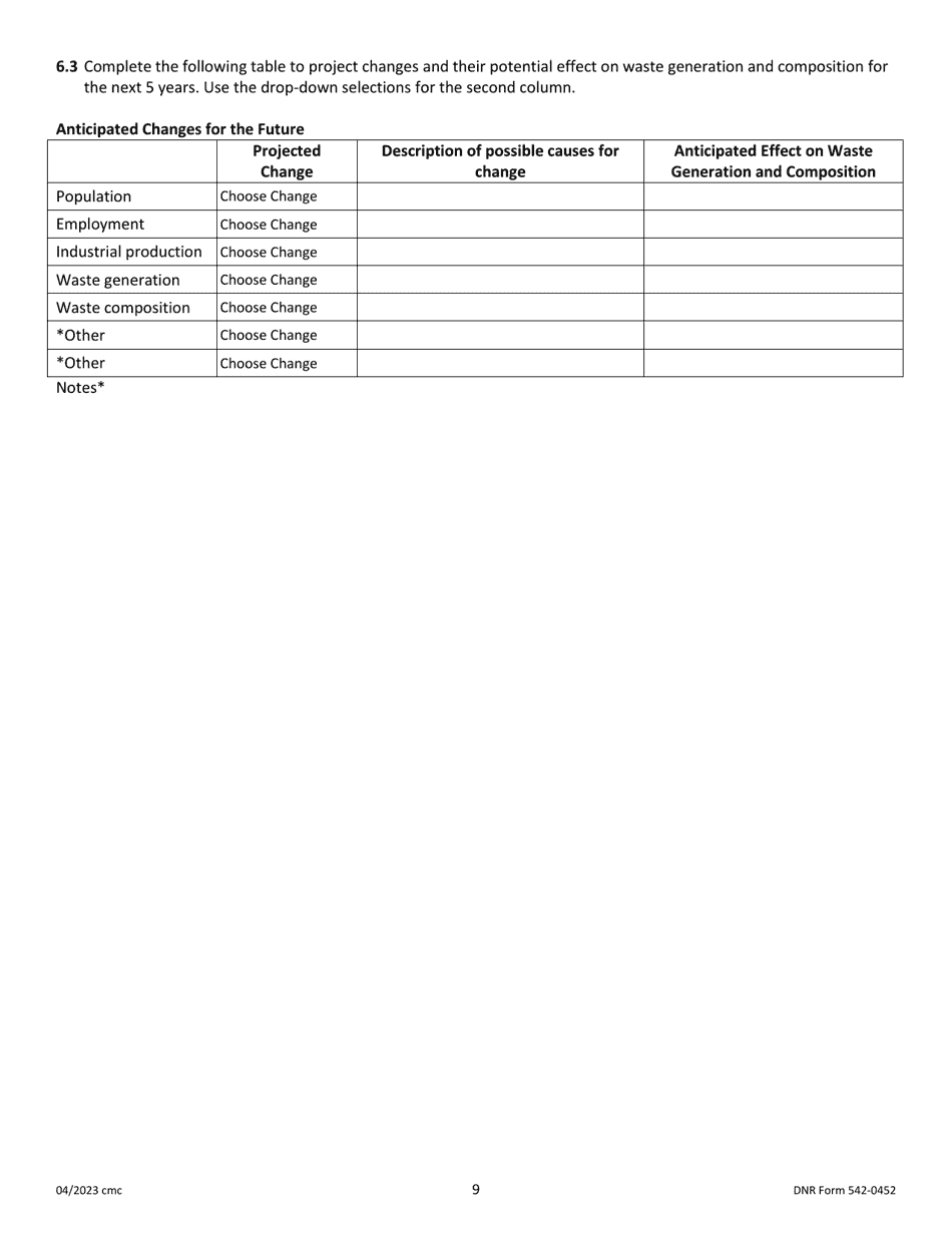 DNR Form 542-0452 Iowa Solid Waste Comprehensive Planning Plan Update Form - Iowa, Page 9