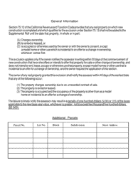 Laim for New Construction Exclusion Form Supplemental Assessment - Tuolumne County, California, Page 2