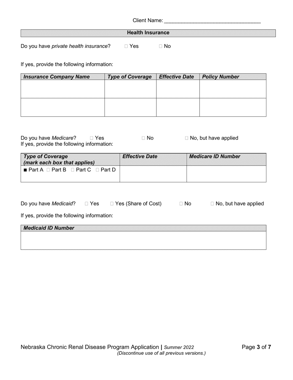 Chronic Renal Disease Program Application - Nebraska, Page 3
