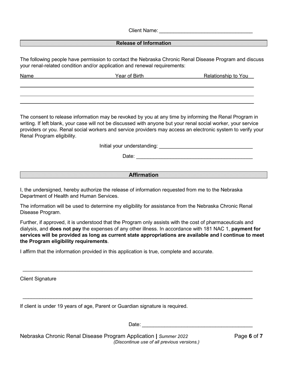 Chronic Renal Disease Program Application - Nebraska, Page 6